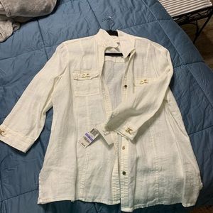 Linen top-GOLD EMBELLISHMENTS